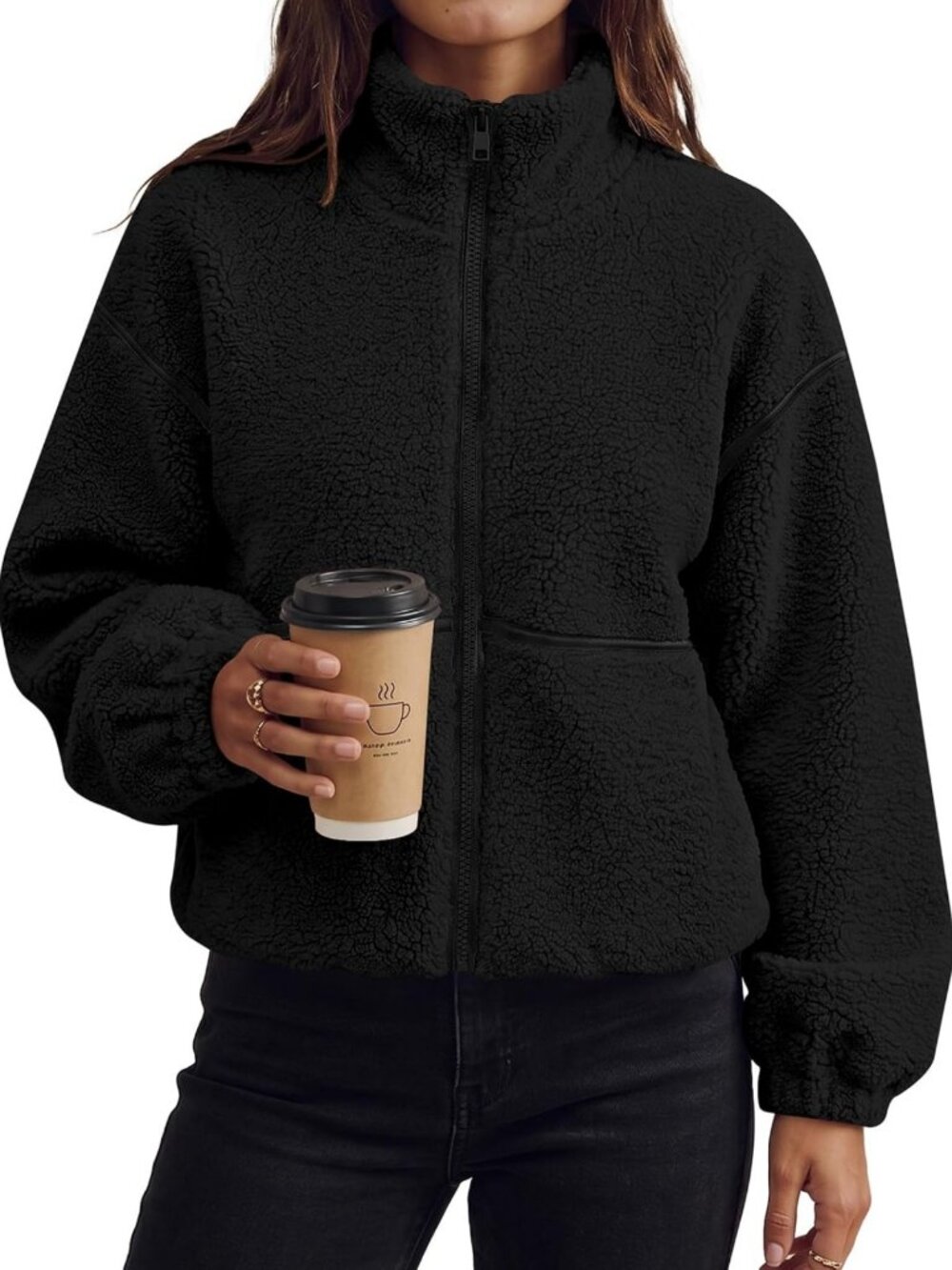 Cozy Oversized Sherpa Fleece Jacket for Women - Warm Zip-Up Winter Coat